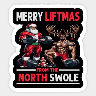 Merry Liftmas From North Swole Muscle Santa Weightlifting Sticker